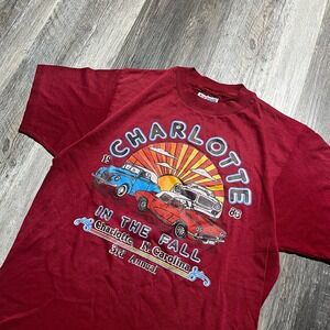 Vintage 80s Maroon 1983 Charlotte In The Fall 3rd‎ Annual Car Show Graphic Tee